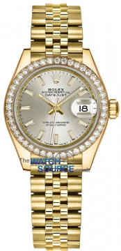 Buy this new Rolex Lady Datejust 28mm Yellow Gold 279138RBR Silver Index Jubilee ladies watch for the discount price of £33,300.00. UK Retailer.