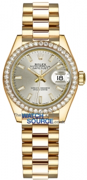 Buy this new Rolex Lady Datejust 28mm Yellow Gold 279138RBR Silver Index President ladies watch for the discount price of £34,300.00. UK Retailer.