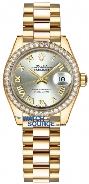 Buy this new Rolex Lady Datejust 28mm Yellow Gold 279138RBR Silver Roman President ladies watch for the discount price of £34,300.00. UK Retailer.