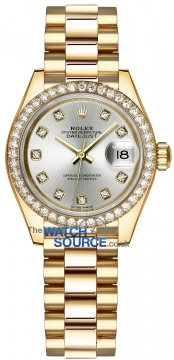 Rolex Lady Datejust 28mm Yellow Gold 279138RBR Silver Diamond President watch