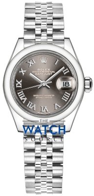 Buy this new Rolex Lady Datejust 28mm Stainless Steel 279160 Dark Grey Roman Jubilee ladies watch for the discount price of £6,549.00. UK Retailer.