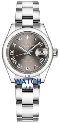 Buy this new Rolex Lady Datejust 28mm Stainless Steel 279160 Dark Grey Roman Oyster ladies watch for the discount price of £7,400.00. UK Retailer.