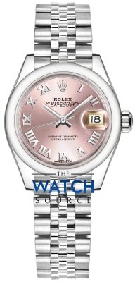 Buy this new Rolex Lady Datejust 28mm Stainless Steel 279160 Pink Roman Jubilee ladies watch for the discount price of £7,600.00. UK Retailer.