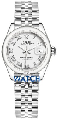 Buy this new Rolex Lady Datejust 28mm Stainless Steel 279160 White Roman Jubilee ladies watch for the discount price of £7,600.00. UK Retailer.