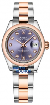 Buy this new Rolex Lady Datejust 28mm Stainless Steel and Everose Gold 279161 Aubergine Diamond Oyster ladies watch for the discount price of £11,900.00. UK Retailer.