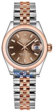 Buy this new Rolex Lady Datejust 28mm Stainless Steel and Everose Gold 279161 Chocolate Index Jubilee ladies watch for the discount price of £10,600.00. UK Retailer.