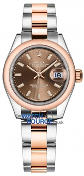 Buy this new Rolex Lady Datejust 28mm Stainless Steel and Everose Gold 279161 Chocolate Index Oyster ladies watch for the discount price of £9,950.00. UK Retailer.