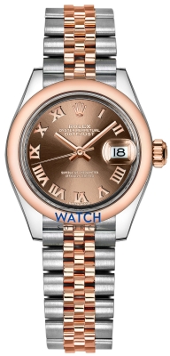 Buy this new Rolex Lady Datejust 28mm Stainless Steel and Everose Gold 279161 Chocolate Roman Jubilee ladies watch for the discount price of £10,600.00. UK Retailer.