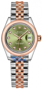 Buy this new Rolex Lady Datejust 28mm Stainless Steel and Everose Gold 279161 Olive Green Diamond Jubilee ladies watch for the discount price of £12,400.00. UK Retailer.