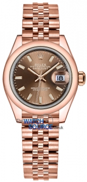 Buy this new Rolex Lady Datejust 28mm Everose Gold 279165 Chocolate Index Jubilee ladies watch for the discount price of £23,850.00. UK Retailer.