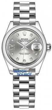 Buy this new Rolex Lady Datejust 28mm Platinum 279166 Silver 17 Diamond President ladies watch for the discount price of £45,000.00. UK Retailer.