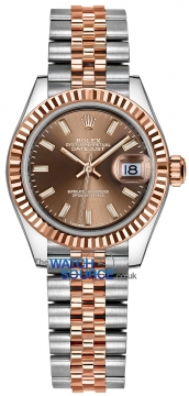 Buy this new Rolex Lady Datejust 28mm Stainless Steel and Everose Gold 279171 Chocolate Index Jubilee ladies watch for the discount price of £10,700.00. UK Retailer.