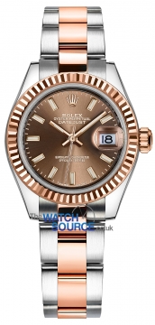 Buy this new Rolex Lady Datejust 28mm Stainless Steel and Everose Gold 279171 Chocolate Index Oyster ladies watch for the discount price of £10,050.00. UK Retailer.