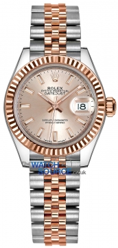 Buy this new Rolex Lady Datejust 28mm Stainless Steel and Everose Gold 279171 Sundust Index Jubilee ladies watch for the discount price of £10,700.00. UK Retailer.