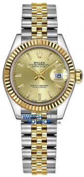 Buy this new Rolex Lady Datejust 28mm Stainless Steel and Yellow Gold 279173 Champagne Index Jubilee ladies watch for the discount price of £10,300.00. UK Retailer.