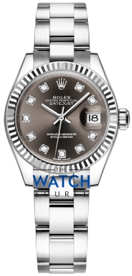 Buy this new Rolex Lady Datejust 28mm Stainless Steel 279174 Dark Grey Diamond Oyster ladies watch for the discount price of £10,400.00. UK Retailer.