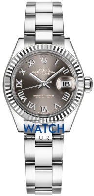 Buy this new Rolex Lady Datejust 28mm Stainless Steel 279174 Dark Grey Roman Oyster ladies watch for the discount price of £8,400.00. UK Retailer.