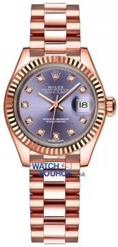 Buy this new Rolex Lady Datejust 28mm Everose Gold 279175 Aubergine Diamond President ladies watch for the discount price of £30,100.00. UK Retailer.