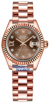 Buy this new Rolex Lady Datejust 28mm Everose Gold 279175 Chocolate 17 Diamond President ladies watch for the discount price of £30,600.00. UK Retailer.