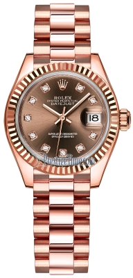 Buy this new Rolex Lady Datejust 28mm Everose Gold 279175 Chocolate Diamond President ladies watch for the discount price of £30,100.00. UK Retailer.