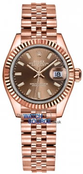 Buy this new Rolex Lady Datejust 28mm Everose Gold 279175 Chocolate Index Jubilee ladies watch for the discount price of £27,100.00. UK Retailer.