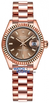 Buy this new Rolex Lady Datejust 28mm Everose Gold 279175 Chocolate Index President ladies watch for the discount price of £28,100.00. UK Retailer.