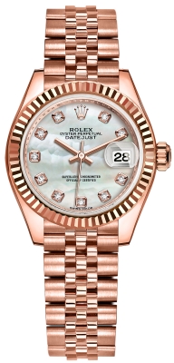 Buy this new Rolex Lady Datejust 28mm Everose Gold 279175 MOP Diamond Jubilee ladies watch for the discount price of £28,400.00. UK Retailer.