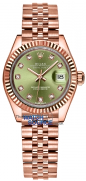 Buy this new Rolex Lady Datejust 28mm Everose Gold 279175 Olive Green Diamond Jubilee ladies watch for the discount price of £17,100.00. UK Retailer.