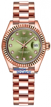 Rolex Lady Datejust 28mm Everose Gold 279175 Olive Green Diamond President watch