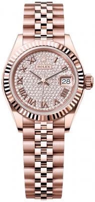Rolex Lady Datejust 28mm Everose Gold 279175 Pave Chocolate Roman Jubilee watch