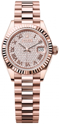 Buy this new Rolex Lady Datejust 28mm Everose Gold 279175 Pave Chocolate Roman President ladies watch for the discount price of £41,600.00. UK Retailer.