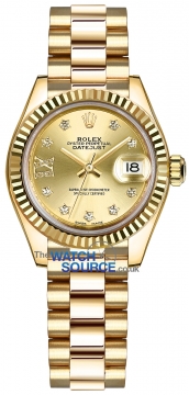 Rolex Lady Datejust 28mm Yellow Gold 279178 Champagne 17 Diamond President watch