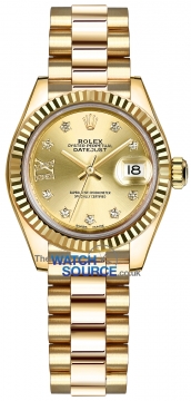 Buy this new Rolex Lady Datejust 28mm Yellow Gold 279178 Champagne 17 Diamond President ladies watch for the discount price of £29,900.00. UK Retailer.