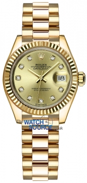 Buy this new Rolex Lady Datejust 28mm Yellow Gold 279178 Champagne Diamond President ladies watch for the discount price of £29,800.00. UK Retailer.