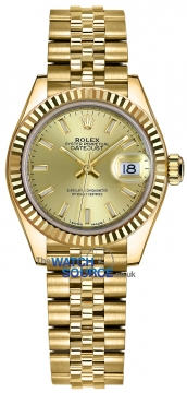 Buy this new Rolex Lady Datejust 28mm Yellow Gold 279178 Champagne Index Jubilee ladies watch for the discount price of £26,300.00. UK Retailer.