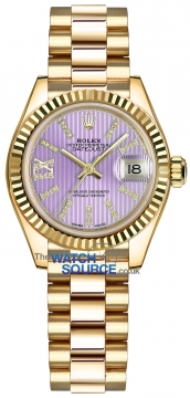 Buy this new Rolex Lady Datejust 28mm Yellow Gold 279178 Lilac 44 Diamond President ladies watch for the discount price of £28,750.00. UK Retailer.
