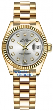 Buy this new Rolex Lady Datejust 28mm Yellow Gold 279178 Silver Diamond President ladies watch for the discount price of £29,300.00. UK Retailer.