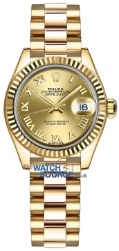 Buy this new Rolex Lady Datejust 28mm Yellow Gold 279178 Champagne Roman President ladies watch for the discount price of £26,750.00. UK Retailer.