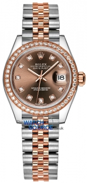 Buy this new Rolex Lady Datejust 28mm Stainless Steel and Everose Gold 279381RBR Chocolate Diamond Jubilee ladies watch for the discount price of £17,800.00. UK Retailer.