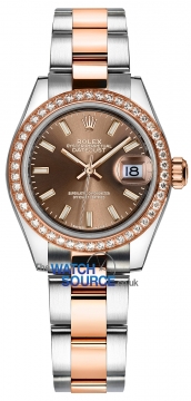 Buy this new Rolex Lady Datejust 28mm Stainless Steel and Everose Gold 279381RBR Chocolate Index Oyster ladies watch for the discount price of £15,300.00. UK Retailer.