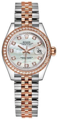 Buy this new Rolex Lady Datejust 28mm Stainless Steel and Everose Gold 279381RBR MOP Diamond Jubilee ladies watch for the discount price of £18,100.00. UK Retailer.