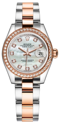 Buy this new Rolex Lady Datejust 28mm Stainless Steel and Everose Gold 279381RBR MOP Diamond Oyster ladies watch for the discount price of £17,600.00. UK Retailer.