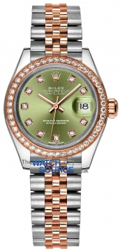 Buy this new Rolex Lady Datejust 28mm Stainless Steel and Everose Gold 279381RBR Olive Green Diamond Jubilee ladies watch for the discount price of £17,800.00. UK Retailer.