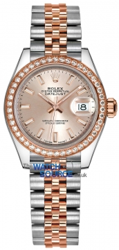 Buy this new Rolex Lady Datejust 28mm Stainless Steel and Everose Gold 279381RBR Sundust Index Jubilee ladies watch for the discount price of £15,800.00. UK Retailer.