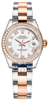 Buy this new Rolex Lady Datejust 28mm Stainless Steel and Everose Gold 279381RBR White Roman Oyster ladies watch for the discount price of £15,300.00. UK Retailer.