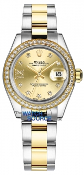 Rolex Lady Datejust 28mm Stainless Steel and Yellow Gold 279383RBR Champagne 17 Diamond Oyster watch