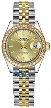 Buy this new Rolex Lady Datejust 28mm Stainless Steel and Yellow Gold 279383RBR Champagne Index Jubilee ladies watch for the discount price of £15,600.00. UK Retailer.