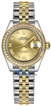 Buy this new Rolex Lady Datejust 28mm Stainless Steel and Yellow Gold 279383RBR Champagne Roman Jubilee ladies watch for the discount price of £15,600.00. UK Retailer.