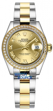 Buy this new Rolex Lady Datejust 28mm Stainless Steel and Yellow Gold 279383RBR Champagne Roman Oyster ladies watch for the discount price of £14,900.00. UK Retailer.