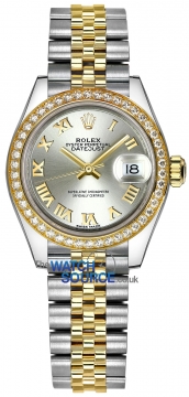 Buy this new Rolex Lady Datejust 28mm Stainless Steel and Yellow Gold 279383RBR Silver Roman Jubilee ladies watch for the discount price of £15,600.00. UK Retailer.